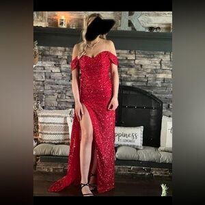 Windsor Formal Red glittery off the shoulder dress